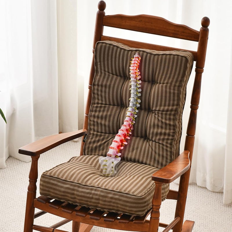 SUNROX Memory Foam Non Slip Rocking Chair Cushion, FadeShield Water Resistant Thicken Durable Tufted Pads, Set of Seat & Back Cushion with Ties for Indoor/Outdoor Rocker, 2 Piece, Cocoa Stripe - Image 1